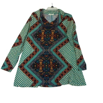 Living Doll LA Mujer Plus 3X Blusa Tejida Geométrica Capucha Cuello Manga Larga Túnica Foto 1 de 4