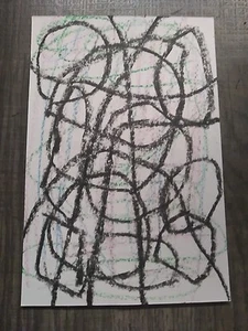 Modern Abstract 4x6 Black Crayon Drawing Signed Dated On Paper - Picture 1 of 4
