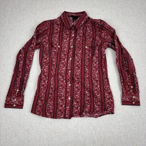 Wrangler Retro Women's Red Pearl Snap Shirt Medium Western Floral Rodeo Wear - Picture 1 of 5
