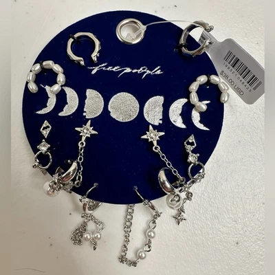 Juego de 7 pendientes Free People Driftwood plata nuevo con etiquetas. - Pernos de capas aros colgantes Foto 1 de 4