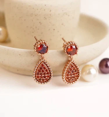 2Ct Round Cut Lab-Created Red Ruby Drop Dangle Earrings In 14K Rose Gold Plated - Image 1 of 4