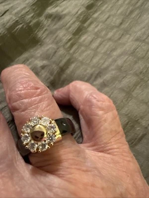 Black With Gold Ceramic Ring In A Size 7 With Synthetic Zirconia Stones - Image 1 of 4