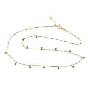 Emerald Marquise Station Necklace 18k Gold Dainty Everyday Green Gem Jewelry - Picture 1 of 6
