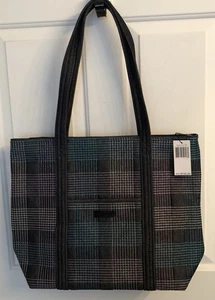 Vera Bradley große karierte kultige Beuteltasche Schultertasche Handtasche grau aqua neu mit Etikett - Bild 1 von 16