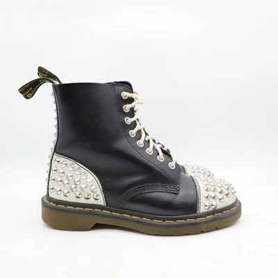 Botas Doc Dr. Martens DAI para mujer talla 8 negras blancas de cuero agrietado con tachuelas Foto 1 de 4