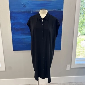 Eileen Fisher Damen XL schwarz Tunika Knopfleiste Kleid, Kurzarm Neu mit Etikett - Bild 1 von 9
