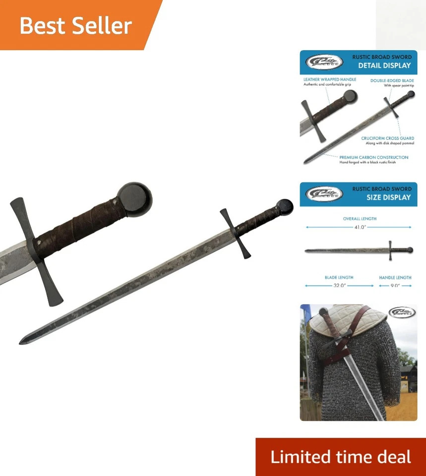 Pakistan Made Papa901132 Carbon Steel Leather Handle Medieval Hand Forged 41" RU