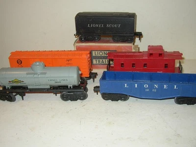 5 Lionel freight 1001T Tender 1004 Baby Ruth 1005 Sunoco 1007 caboose 1002 gond - Image 1 of 4