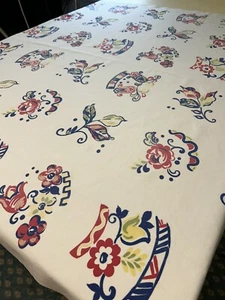 De Colección Mantel Startex Años 50 Rojo Azul Amarillo Pergamino Floral Algodón Rectángulo Retro - Imagen 1 de 15