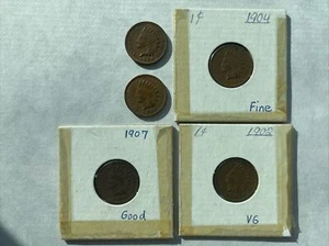 Indian Head Penny Lot of 5. 1902 X2, 1904 X2, 1907 X1. 5 Coins Total. - Picture 1 of 12