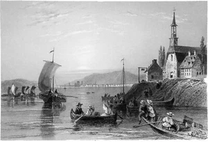 QUÉBEC (MONTRÉAL)- RADEAU de FLOTTAGE & PÊCHEURS sur le St-LAURENT - Gravure 19e - Imagen 1 de 2