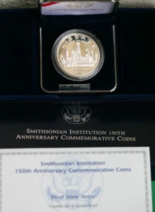1996 P Smithsonian Institution Silver Proof One Dollar Coin Box and COA  - Picture 1 of 4