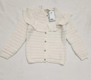 H&M Girls' Round Rib Ruffle Bib Trim Knit Cardigan -Beige-(6X/7)NEW - Picture 1 of 14