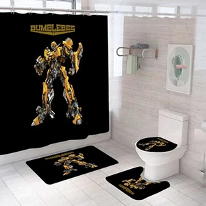 Bumblebee Bathroom 4 Pieces Set Shower Curtain Lid Cover and Bath Mat Rugs - Picture 1 of 7