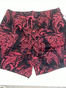 Herren große Stammesbadehose Board Poolshorts Herren schwarz Fuchsia - Bild 1 von 6