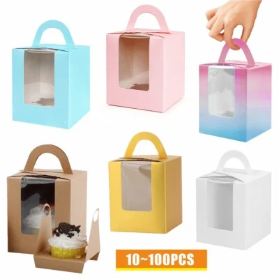 10~100X Single Cupcake Boxes With Display Window Box Cup Cakes Gift Xmas Easter - Image 1 of 4