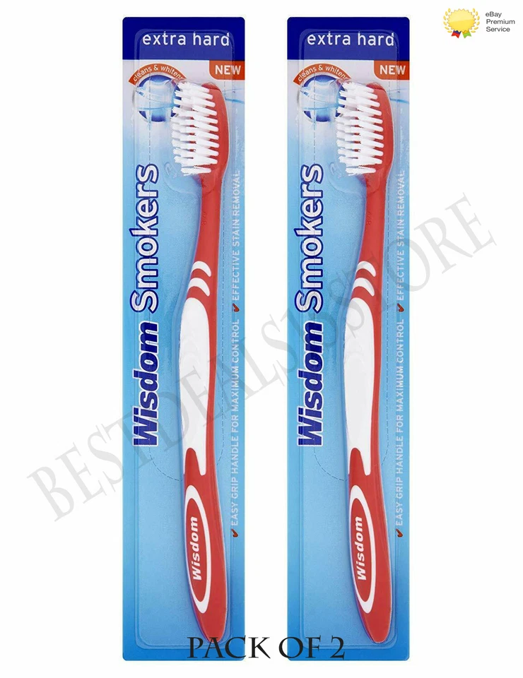 2 x Wisdom Smokers Toothbrush Extra Hard White Bristles Cleans & Whitens
