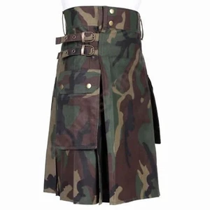 Herren traditioneller schottischer Camouflage Baumwolle Utility Kilt handgefertigte Cargotasche - Bild 1 von 2
