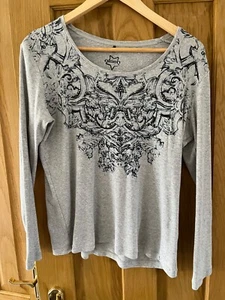 Olsen Grey & Blue and Crystal Long Sleeve T-Shirt Top Size 16 ~ Great Condition - Picture 1 of 4