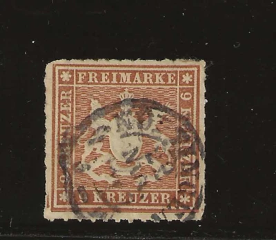 Germany Wurttemberg Scott #45a used 9kr red/brn 1865 Rouletted 10, nice cancel - Image 1 of 2