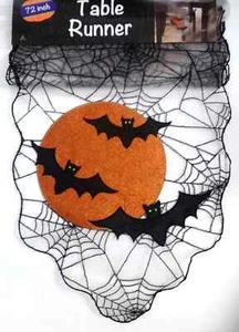 Spider Web and Bats Table Runner 13" x 72" Halloween New - Picture 1 of 1