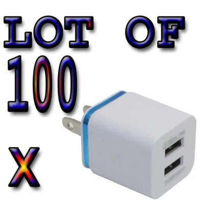 LOT of 100 x 2Ports Dual USB AC Wall Charger for Samsung 3 4  iPhone 6 6s 5 4 3 - Image 1 of 3