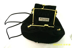 Whiting and Davis Black Crinkle Satin Evening Crossbody Purse w/ Gold Kiss Lock - Picture 1 of 3
