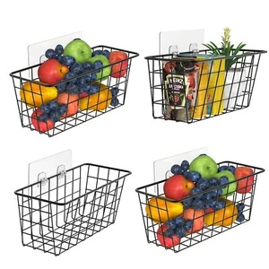 Adhesive Basket Wall Wire Basket Over The Cabinet Door Organizer No Drilling Mou - Picture 1 of 7