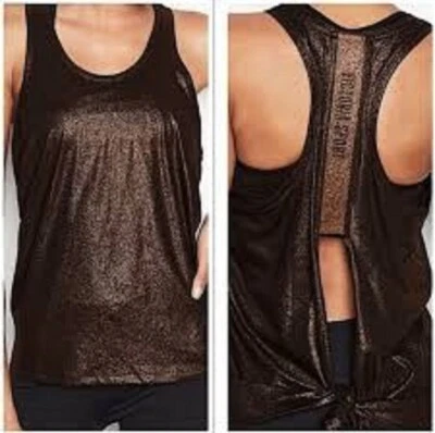 Camiseta sin mangas Victoria’s Secret Victoria Sport negra con logotipo de cobre talla mediana Foto 1 de 4