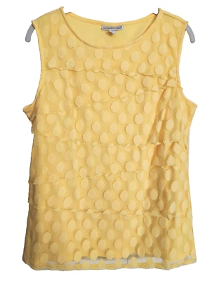 Nuevo sin etiquetas Top Dana Buchman XL 14 12 L FORRADO Amarillo Sin Mangas, Lunares, COMO NUEVO Foto 1 de 4