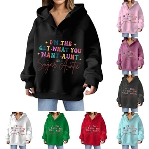 Women's Printed Long Sleeve V- Neck Casual Hooded Pocket Pullover Sweatshirt Top - Picture 1 of 37