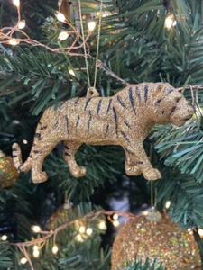 Luxury Super Gisela Graham Gorgeous Gold Glitter Tiger Christmas Decoration - Picture 1 of 7