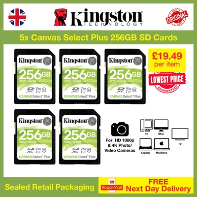 5x Kingston Canvas Select Plus 256GB microSD Card SDXC, Wholesale, Bulk, Lot - Image 1 of 4