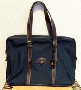 Vivienne Westwood Tote Bag Blue Leather with Orb Charm Rare Limited Game VINTAGE - Picture 1 of 10