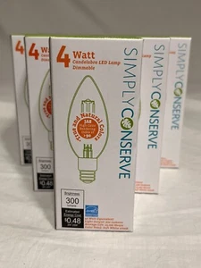 Simply Conserve 4W (40W)  LED Candelabra Dimmable B11 Filament Light Bulb  NEW - Picture 1 of 4