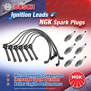 6 x NGK Spark Plugs + Bosch Leads for Mitsubishi Magna TE TF TH Verada KE KF KH - Picture 1 of 2