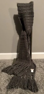 ECHO 100% Acrylic Grey Long Woman’s Scarf With Braided Fringe 90”x6.5” - Picture 1 of 3