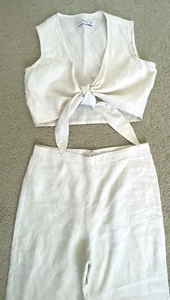 Pantaloni Ottavio FAITHFUL THE BRAND in lino bianco sporco taglia 8 e crop top taglia 6 set di 2 - Foto 1 di 22