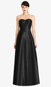 Alfred Sung 748...Strapless A-Line Satin Dress with Pockets....Black...Sz 16 - Picture 1 of 5