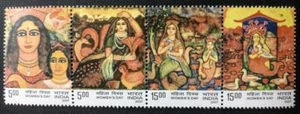 India 2007 International Women's Day Swan Art Paintings se-tenant strip 4v MNH - Picture 1 of 3