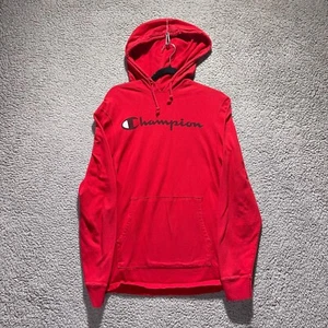 Felpa con cappuccio uomo Champion media rossa pullover logo 100% cotone stile USA - Foto 1 di 8