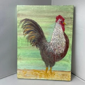 Original Hand Painted Rooster Painting on Canvas Rustic Country Decor 8” x 6” - Picture 1 of 5