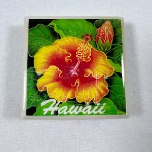 Hawaii Yellow Hibiscus Refrigerator Magnet 2" Square Ceramic Tile State Flower - Picture 1 of 3