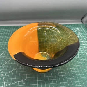 Vintage Teleflora mundgeblasen Kunstglas orange bernstein lila Schale / Vase - Bild 1 von 6