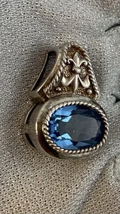 Ciondolo slider sterling come topazio blu per collana 9,5 g 1 1/8" fleur de lis - Foto 1 di 7