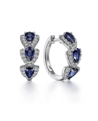 2Ct Natural Ceylon Blue Sapphire Hoop Sterling Silver 925  Earring Fir Her Gifts - Image 1 of 4