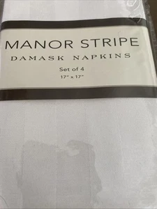 Vintage White Damask Cloth Dinner Napkin Set of 4 17x17 Stripes New With Tags - Picture 1 of 2