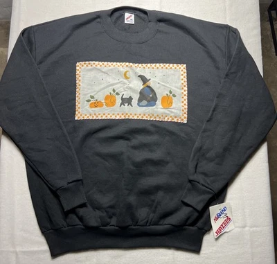 NUEVO CON ETIQUETAS NOS DE COLECCIÓN Sudadera Halloween Años 90 Talla XL Bruja Gato Negro Calabazas Hecha en EE. UU. Foto 1 de 4