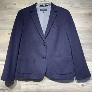 Talbots Knit Blazer Jacket Women’s 12 Petite Navy Blue Two-Button Lined Stretch - Picture 1 of 7