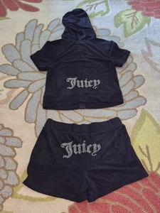 NEW Juicy Couture Liquorice Black Hoodie And Short Set Women's Size Medium $179  - Picture 1 of 11